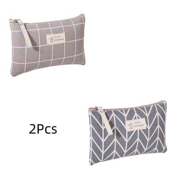 2Pcs Ins Style High-end Geometric Grid Plant Print Large Capacity Lipstick Makeup Bag
