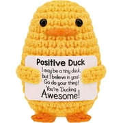 2Pcs Inspirational Crochet Positive Duck Cute Handmade Knitted Duck Toy with Positive Card Cheering I Love You Gift for Mom
