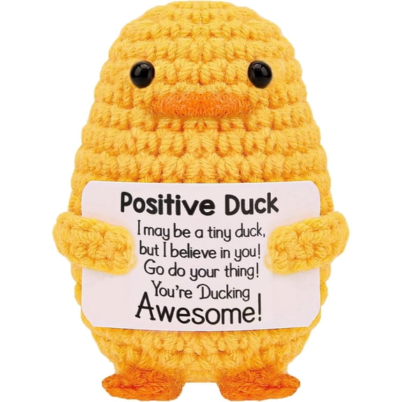 2Pcs Inspirational Crochet Positive Duck Cute Handmade Knitted Duck Toy with Positive Card Cheering I Love You Gift for Mom