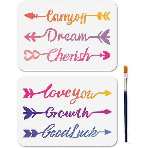 2Pcs Inspirational Quote & Arrow Painting Stencils Set (11.7x8.3 Inch) - Reusable Word Art Templates with Brush for Wall Wood Window Decor
