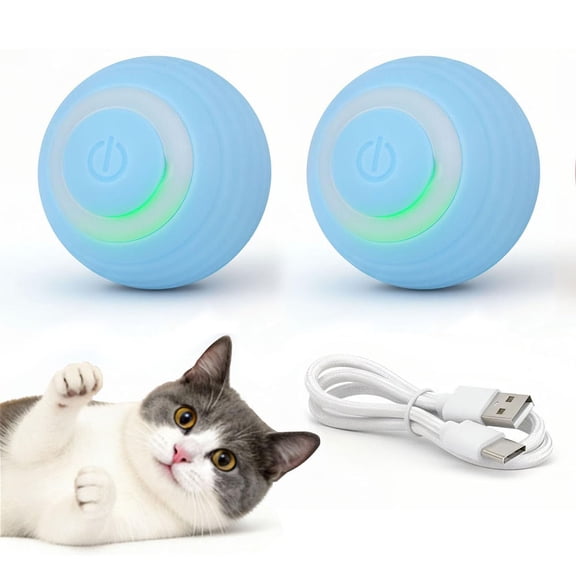 2Pcs Interactive Cat Toy Ball, Electric Cat Ball with LED Lights, Rolling Cats Toy and Smart Automatic Moving Toy Balls for Cats, Kitten, Dogs with Type-C Charge