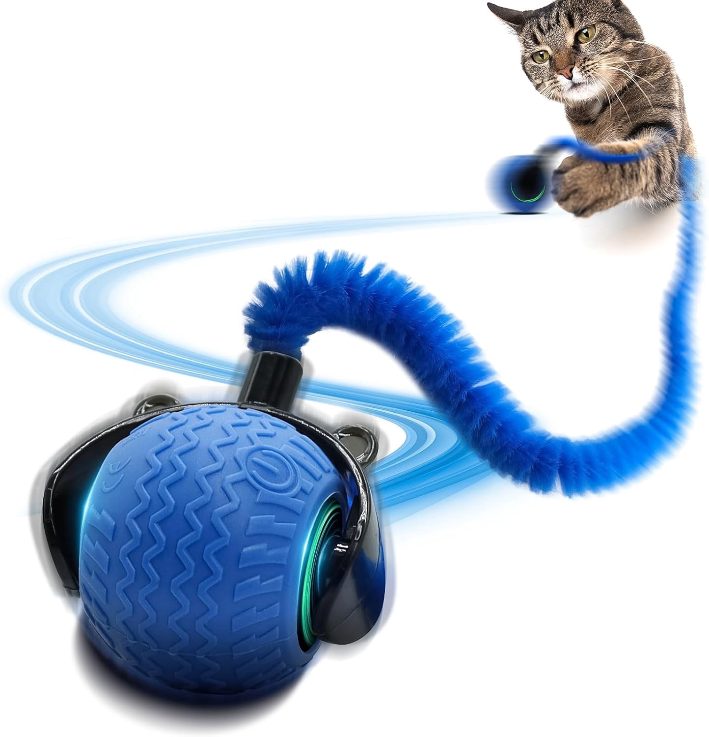 2Pcs Interactive Cat Toy for Indoor Cats, Speedy Ball with Tail, Automatic Moving Cat Balls for Bored Indoor Adult Cats, 360°Automatic Rolling Ball Toy, Two Speed Adjustment（Orange&Blue）