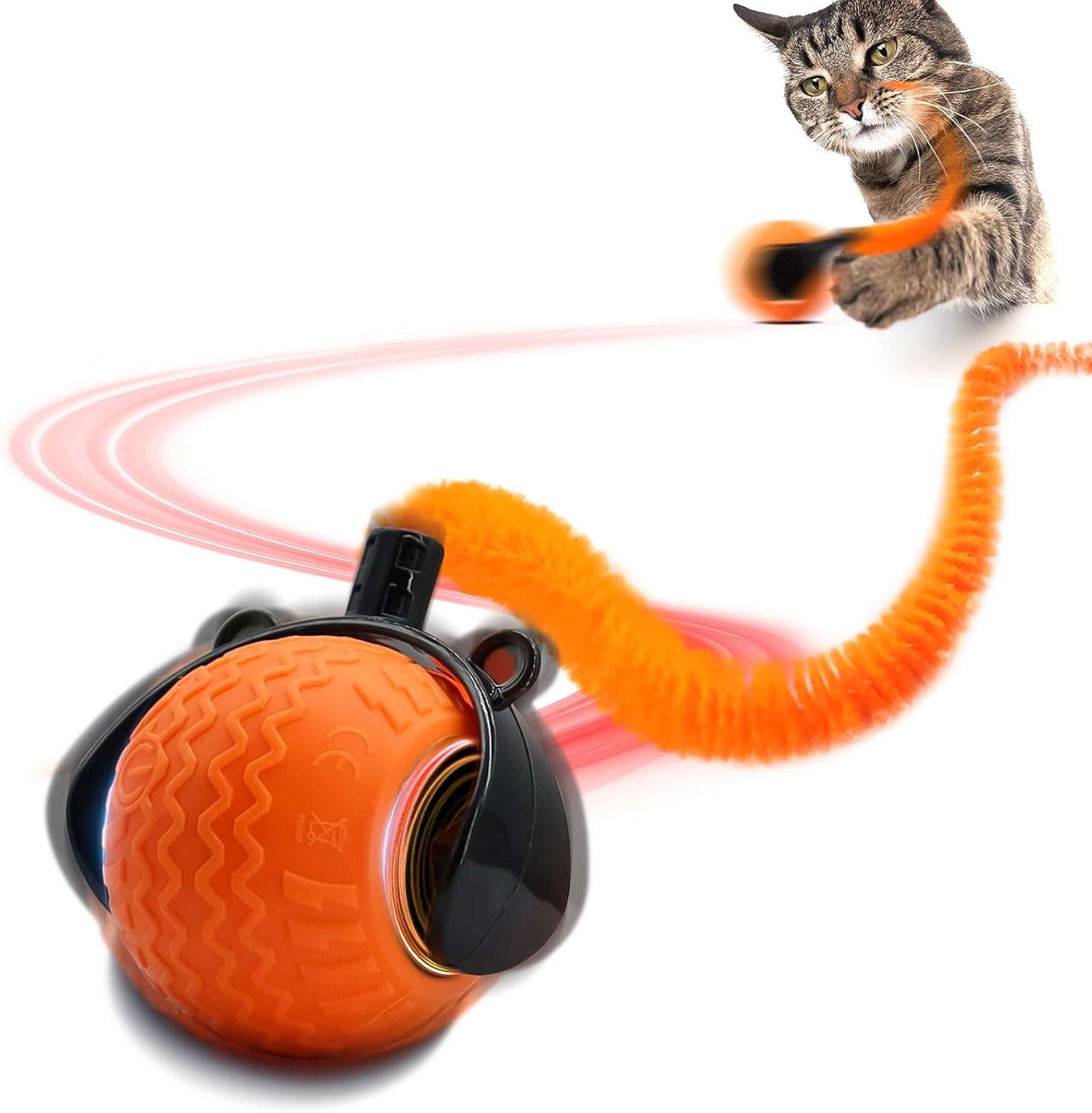 2Pcs Interactive Cat Toy for Indoor Cats, Speedy Ball with Tail, Automatic Moving Cat Balls for Bored Indoor Adult Cats, 360°Automatic Rolling Ball Toy, Two Speed Adjustment（Orange&Blue）