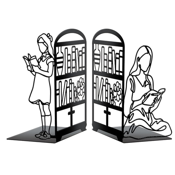 2Pcs Iron Book Holder Stand Bookends for Notebooks Picture and Albums Display Black Human 140x110x210mm