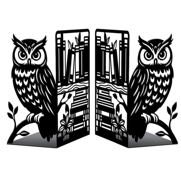 2Pcs Iron Book Holder Stand Bookends for Notebooks Picture and Albums Display Black Owl 140x110x210mm