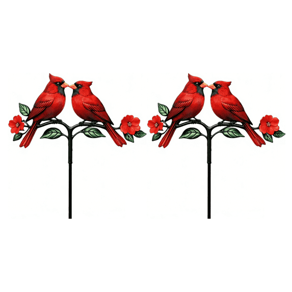 2Pcs Iron Cardinal Garden Stake – Red Cardinal Red Bird Outdoor Decoration with Ground Spike, Sturdy Yard Art for Secure Placement in Lawn, Soil & Garden Beds