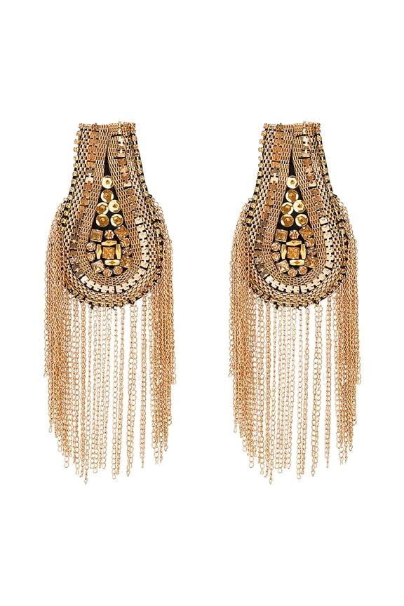 2Pcs Iron Chain Tassel Epaulettes Rhinestone Detachable Shoulder Badge with Cloth Felt Findings PeachPuff 190x56x6.5mm