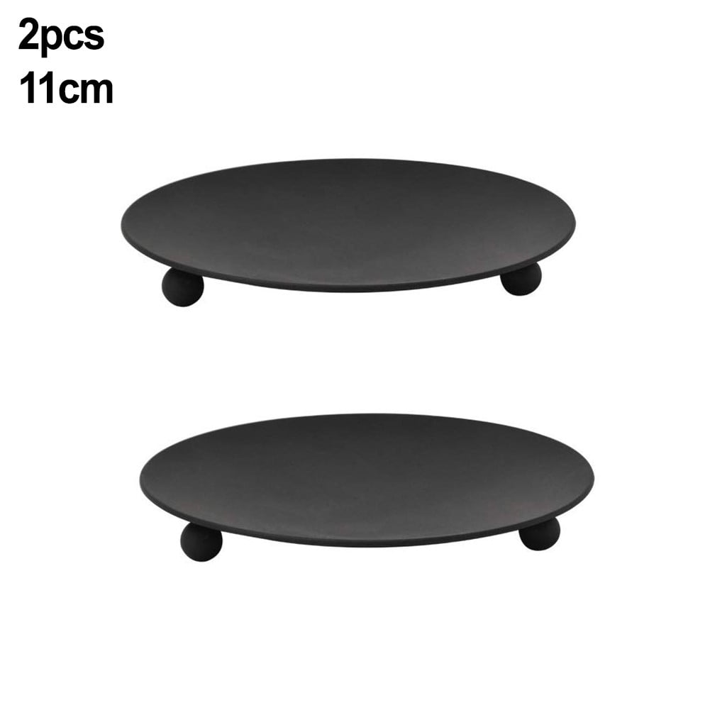 Set of 2 Black Iron Plate Candle Holders, 11cm