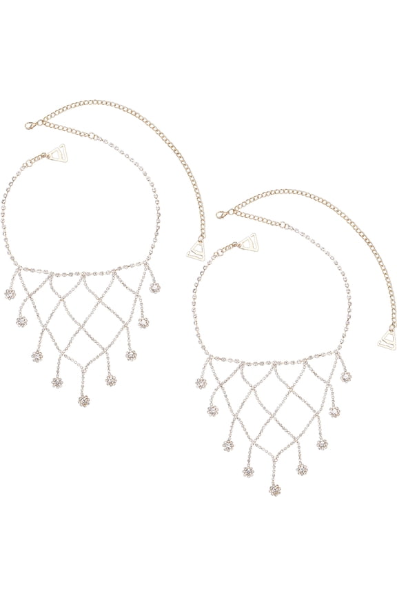 2Pcs Iron Rhinestone Shoulder Bra Body Chain Triangle Tassels Body Jewelry Wedding Arm Chain Summer Beach Bikini Shoulder Harness Brides Golden 625mm