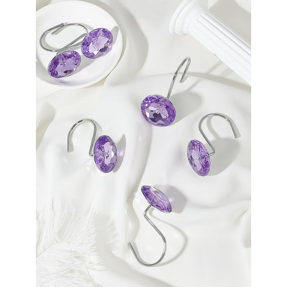 2Pcs Iron Shower Curtain Rings for Bathroom with Acrylic Rhinestone Violet 60x35mm