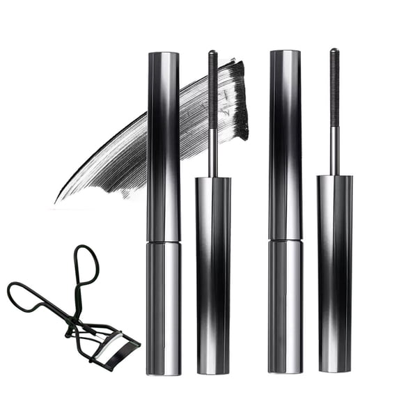2Pcs Iron Wand Mascara with Eyelash Curler, Black Washable Metal Mascara, Lasting 3D Curling Eyelashes, Waterproof Smudge-proof, Natural Thick Clear Lashes-looking, Black
