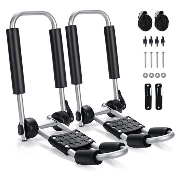 2Pcs J-Bar Kayak Roof Rack, Universal Foldable Kayak for Kayak, Canoe, Surf Board, Ski Board, Rooftop Mount on , Car and Truck Crossbar (One Side)