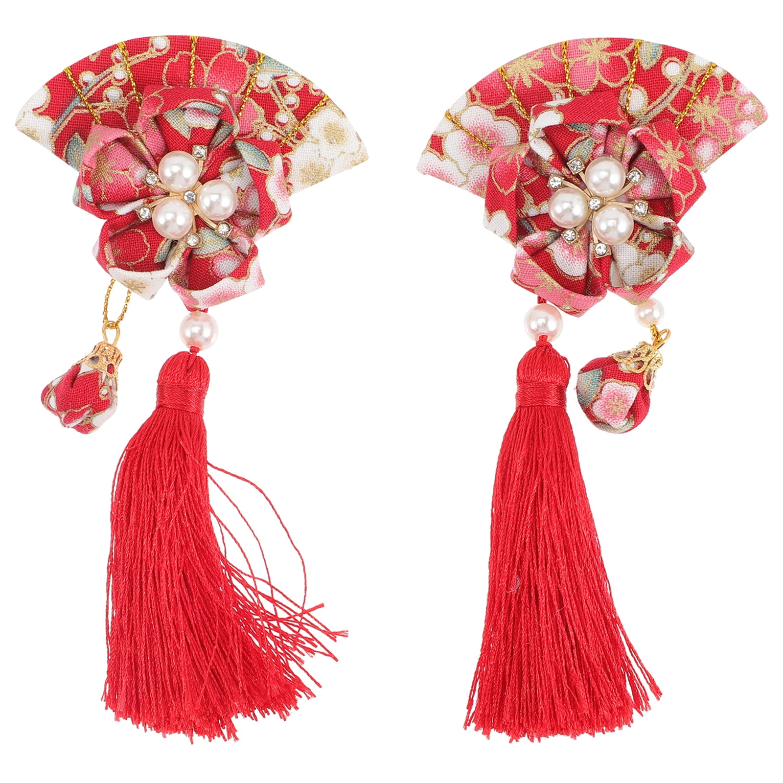 2Pcs Japanese Style Fan Barrette Clip Tassel Hair Clip Japanese Hair