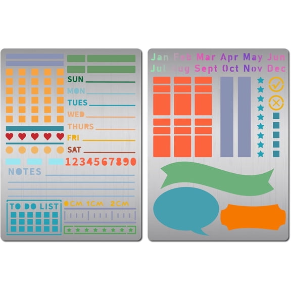 2Pcs Journal Metal Stencil Bookmark Planner Week Number Diary Lines Banners Frame Stainless Steel Stencils Template