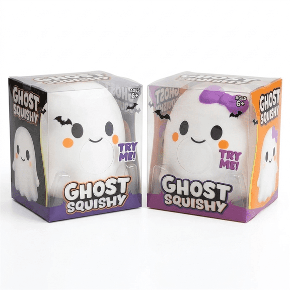 2Pcs Jumbo Crazy Halloween Ghost Squishy, Cute White Smiling Ghost Fidget Squeeze Balls, Spooky Cute Halloween Ghost Fun Gift,Holiday Desk Decoration Spooky Aesthetics Stress Relief Gifts for Friends