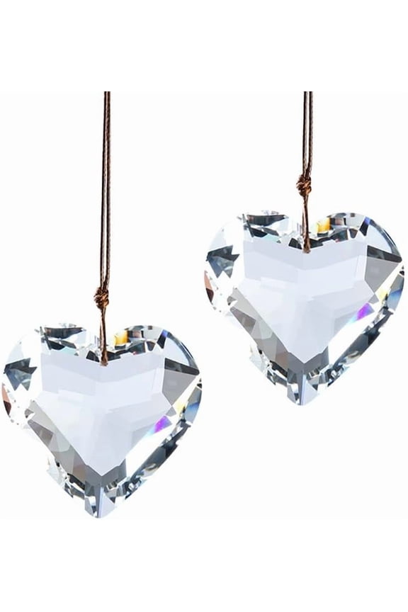 2Pcs K9 Glass Heart Pendant Clear 45mm Hanging Ornament for Window Home Decoration