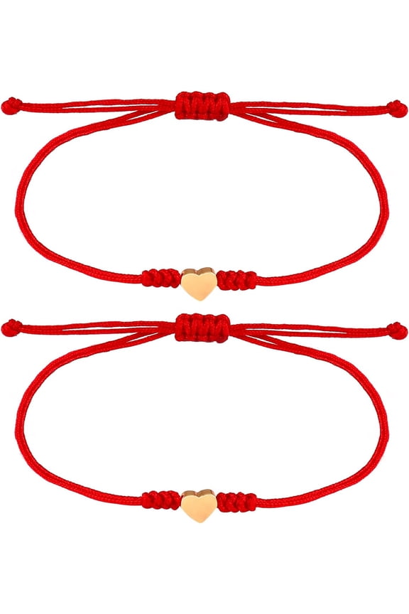 2Pcs Kabbalah Red String Thread Bracelet Red Bracelet for Protection,Mother Daughter Bracelets,Matching Heart Friendship Bracelets for Teens, Couples, Sisters