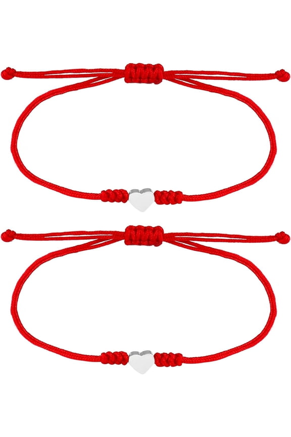 2Pcs Kabbalah Red String Thread Bracelet Red Bracelet for Protection,Mother Daughter Bracelets,Matching Heart Friendship Bracelets for Teens, Couples, Sisters