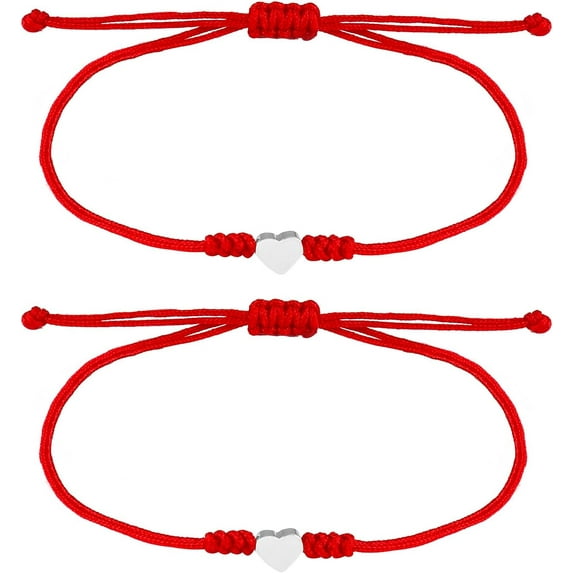 2Pcs Kabbalah Red String Thread Bracelet Red Bracelet for Protection,Mother Daughter Bracelets,Matching Heart Friendship Bracelets for Teens, Couples, Sisters