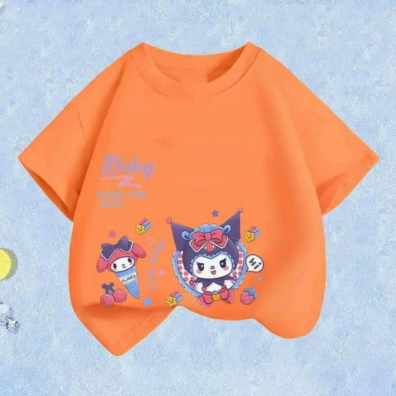2Pcs Kawaii My Melody Kuromi Sanrio Children Clothes T-Shirt Anime Casual Summer Cloth Kid Girl Boy Short Sleeve Tops Kid Gift