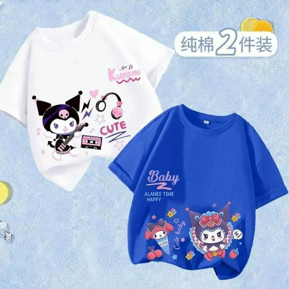 2Pcs Kawaii My Melody Kuromi Sanrio Children Clothes T-Shirt Anime Casual Summer Cloth Kid Girl Boy Short Sleeve Tops Kid Gift