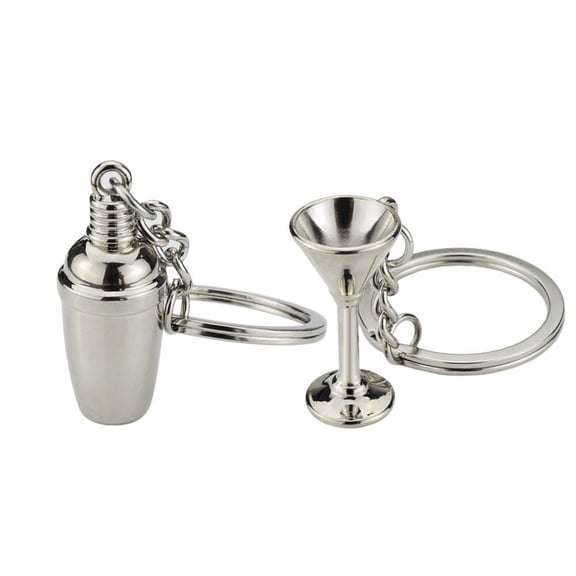 Raindrops Metal Keychain Set, 2 Pcs Cocktail Shaker Design, Gift for Friends, Everyday Use Accessories