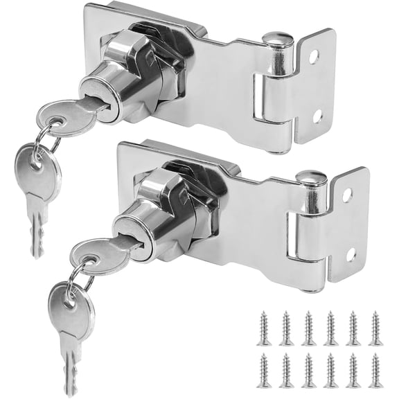 2Pcs Keyed Hasp Locks 2.5 Inch Twist Knob Keyed Locking Hasp, Metal Safety Hasp Latches Keyed Different for Small Doors, Cabinets (Sliver)