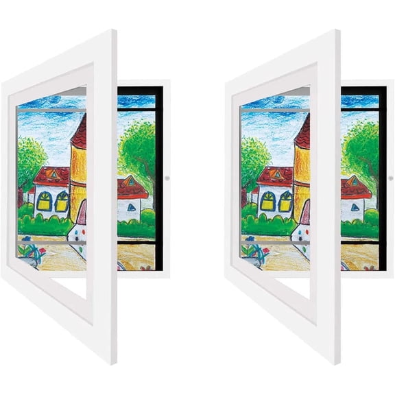 2Pcs Kids Artwork Picture Frame, Front Opening for Drawings, Photos, Posters, Wooden Frame for Wall or Desktop Display(8.35 x 11.77in, White
