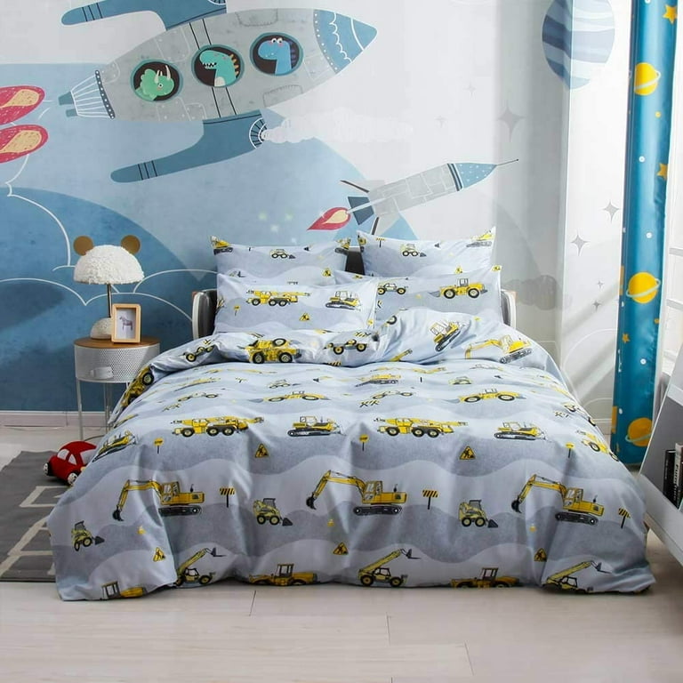 2Pcs Kids Boys Duvet Cover Set Twin Cartoon Construction Excavator