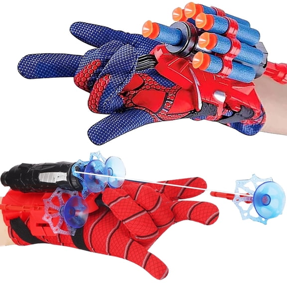 2Pcs Kids Hand Red Glove Launcher Toy Set - Safe Suction Dart Play Kit with Gloves & Soft Projectiles, Indoor Outdoor Interactive Play Toy for Children’s Fun Activities