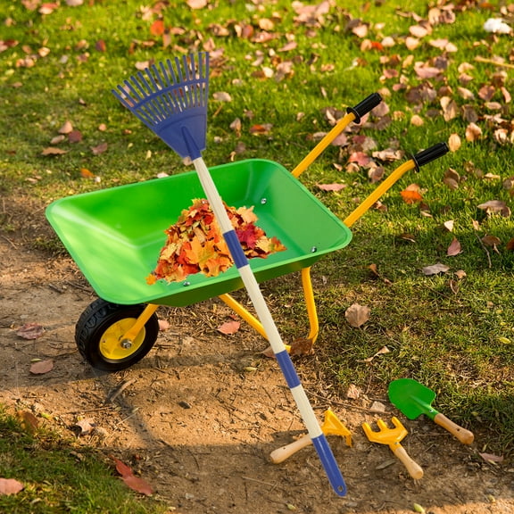 2Pcs Kids Leaf Rake 3 Section Removable Handle Child Lawn Rakes with Plastic Tines Gardening Tool for Kids Boys Girls Adults