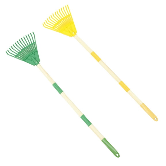 2Pcs Kids Leaf Rake 3 Section Removable Handle Child Lawn Rakes with Plastic Tines Gardening Tool for Kids Boys Girls Adults