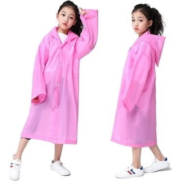 2Pcs Kids Rain Poncho, Reusable EVA Children Raincoat for Girls Boys, Waterproof Long Rain Jackets with Hood