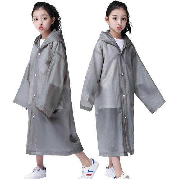 2Pcs Kids Rain Poncho, Reusable EVA Children Raincoat for Girls Boys, Waterproof Long Rain Jackets with Hood
