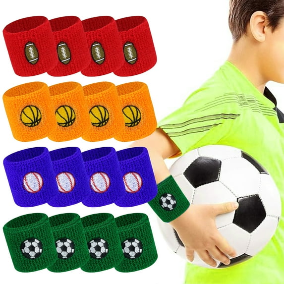 2Pcs Kids Sports Wristband Ball Embroidery Stretch Breathable Sweat Absorbing Boys Girls Knitted Basketball Volleyball Wrist Protector Sweatband