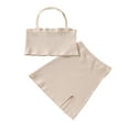 thumbnail image 1 of 2Pcs Kids Summer Outfit, Solid Color Ribbed Halter Neck Sleeveless Crop Tops + Short Slit Skirt for Girls, 2-7 Years, 1 of 10