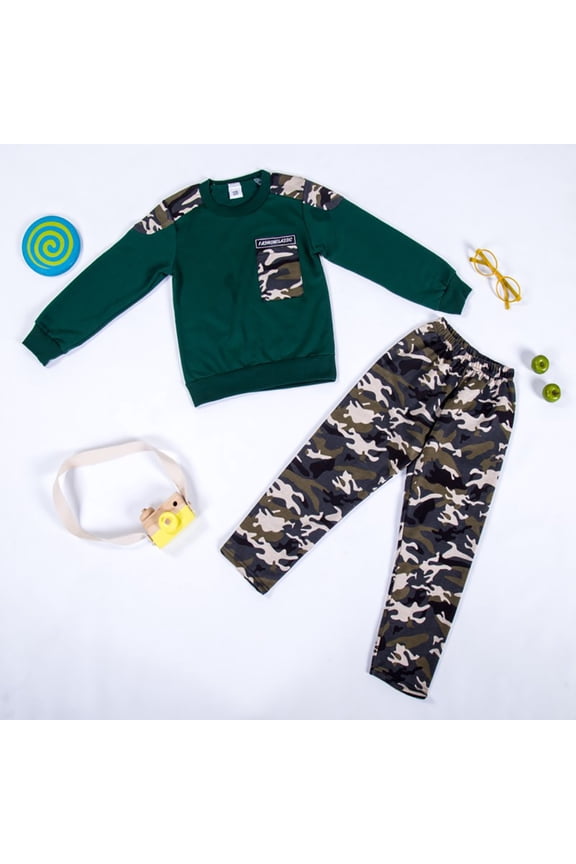 2Pcs Kids Toddler Boys Sweatsuit Outfit Spring Fall Camouflage Suit Style Boy Sports Outfit