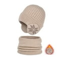 thumbnail image 1 of 2Pcs Kids Winter Hat Knit Beanies Neck Warmer Earmuff Scarf Set, Children Soft Warm Fleece Scarf Suit for Ski Snow (One Size, Beige), 1 of 5