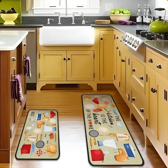 2Pcs Kitchen Floor Mat Resistant Set Kitchen Floor Mats for Kitchen Non Slip Waterproof Standing Kitchen Runner Mats 17\u201dx30\u201d+17\u201dx47\u201d