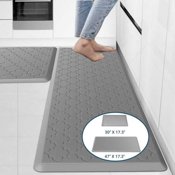 2Pcs Kitchen Mat Anti Fatigue Comfortable Kitchen Cushioned Foam Rugs Ergonomic Comfort Standing Pad For Home Light Gray