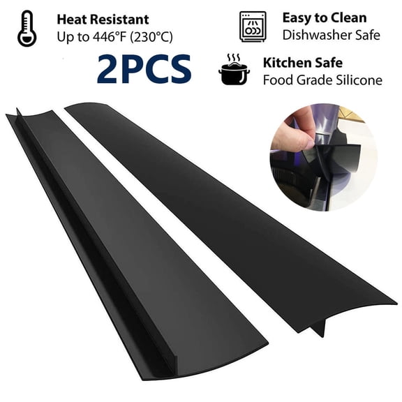 2Pcs Kitchen Silicone Stove Counter Gap Cover,21" Stove Gap Filler, Heat Resistant Stove Guard Seals Spaces for Kitchen Oven Counter Side Gap, Easy to Clean, Black