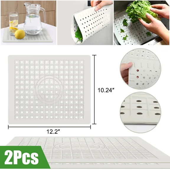 2Pcs Kitchen Sink Grid Mat Drain Pad Protector 10 X 12 Non-Slip Rubber Durable