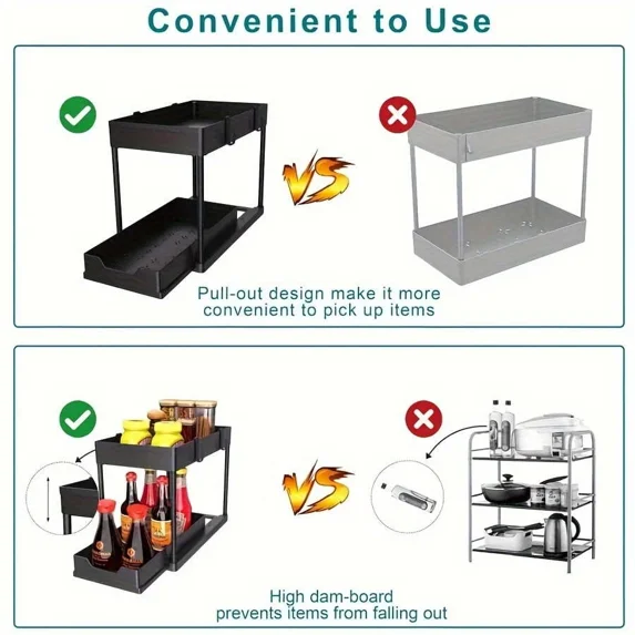 2Pcs Kitchen Sink Organizer Rack Plastic Lacquered Tiered Shelf