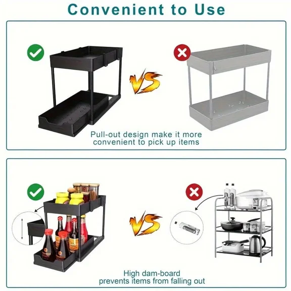 2Pcs Kitchen Sink Organizer Rack Plastic Lacquered Tiered Shelf
