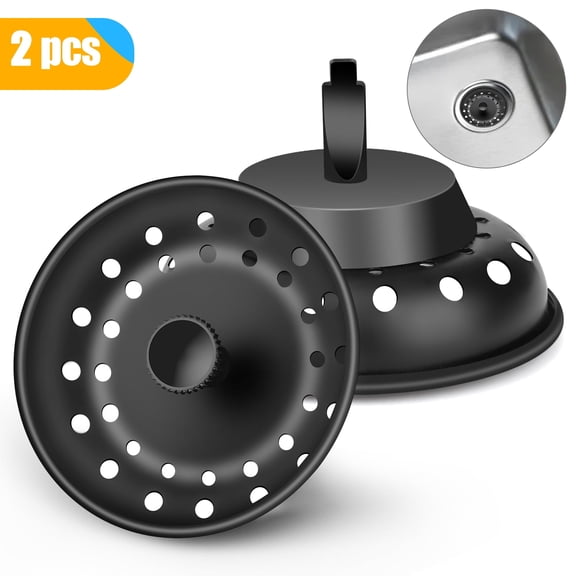 2Pcs Kitchen Sink Stopper Strainer, Kitchen Drain Sink Basket Anti-Clogging Combo Replacement for Standard 3.15'' Drain, Black