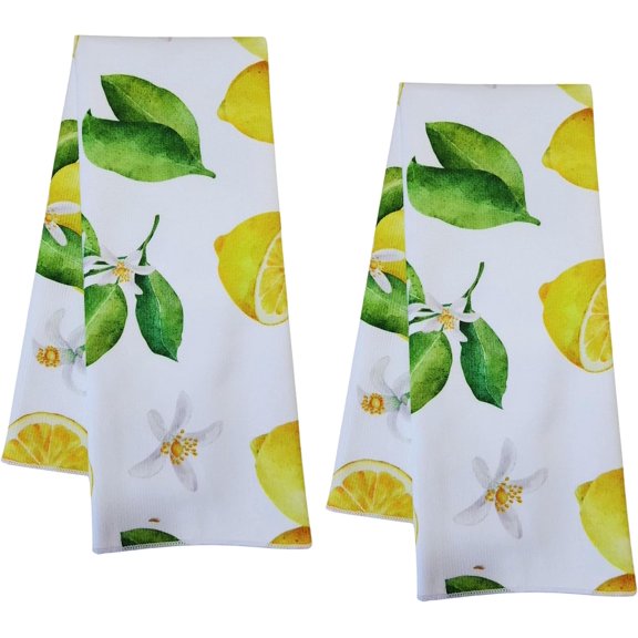2Pcs Kitchen Towels Lemon Home Collection Printed Summer Spring Absorbent Tropical Bar Dish Hand Decoration Bathroom Towel 15x25in Drying Soft Feel 100% Polyester Cooking Baking Gifts Set