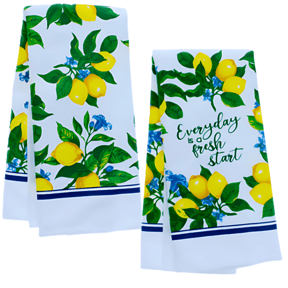 2Pcs Kitchen Towels Lemon Home Collection Summer w/CUSTOM TRADEMARKED STORAGE BAGS Spring Absorbent Tropical Dish Hand Decoration Bathroom Towel 15x25in Drying Cooking Baking Gifts Set