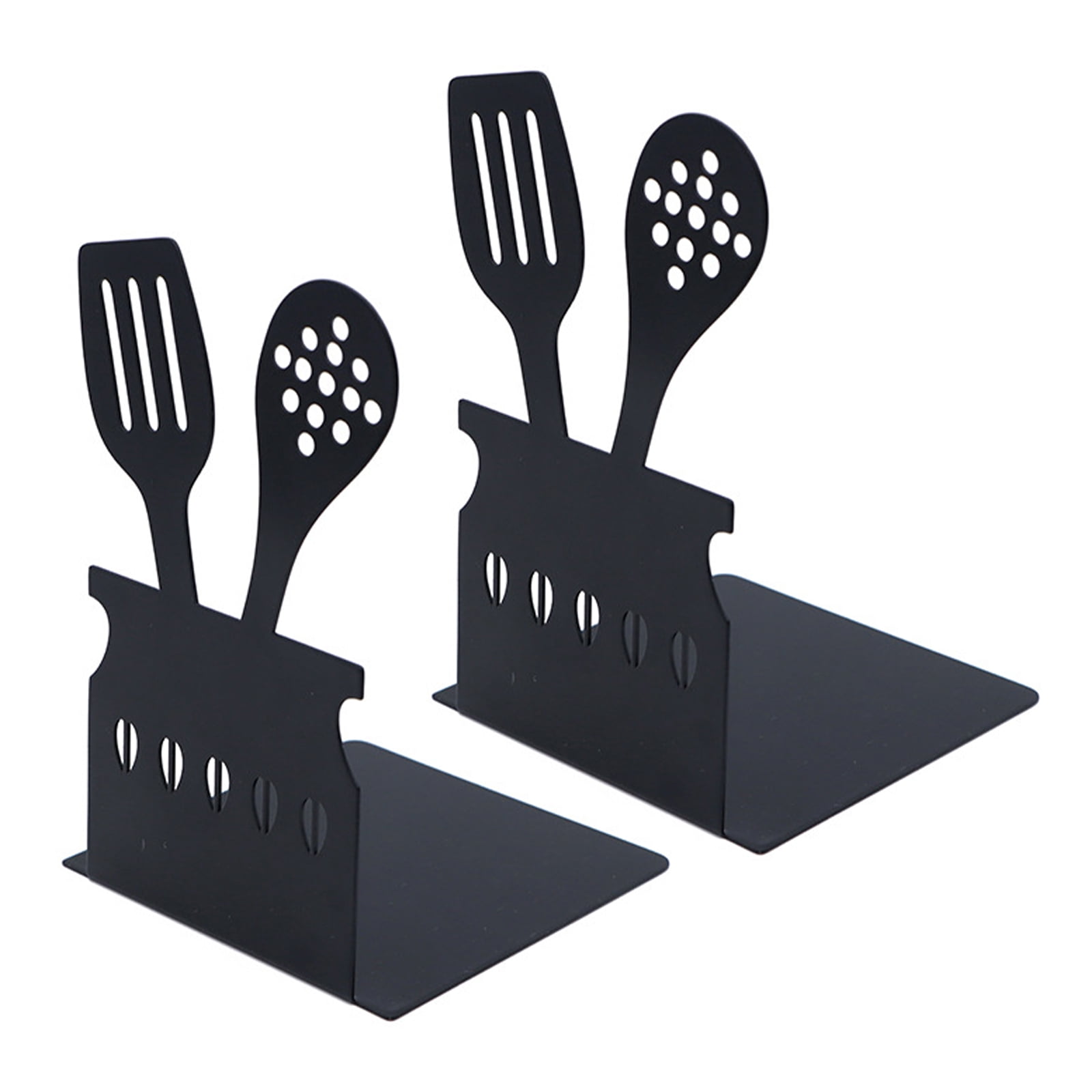 2Pcs Kitchen Utensil Themed Bookends Black Metal Bookends Desk Book ...