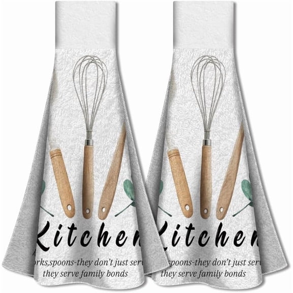 2Pcs Kitchenware Leaves Hand Towels with Hanging Loop Soft Absorbent Country Kitchen Towels Modern Art Decor Dish Cloths