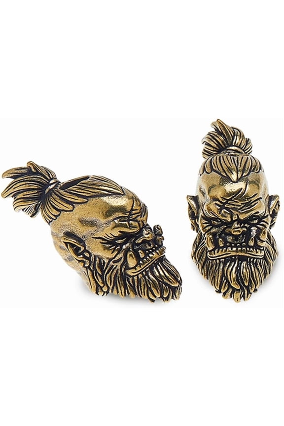 2Pcs Knife Lanyard Beads Brass Paracord Bead EDC Beard Beads Golden Large Hole Bead Survival Mens Gifts for Knife Lanyard Keychain Bracelet Orcish Warrior Head diy